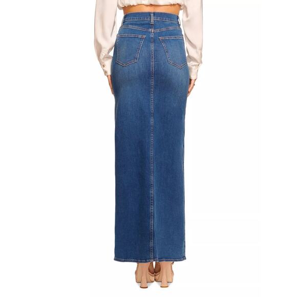 Ramy Brook Madalyn Denim Maxi Skirt US 29 Blue Jean Front Slit Western Preppy - Picture 11 of 12